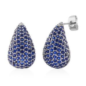 Simulated Blue Diamond Earrings in Silvertone