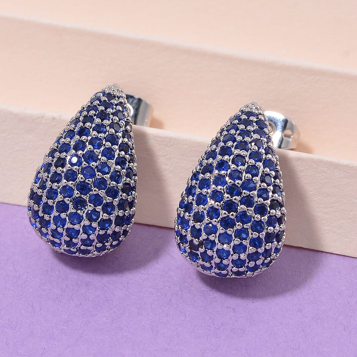 Simulated Blue Diamond Earrings in Silvertone image number 1