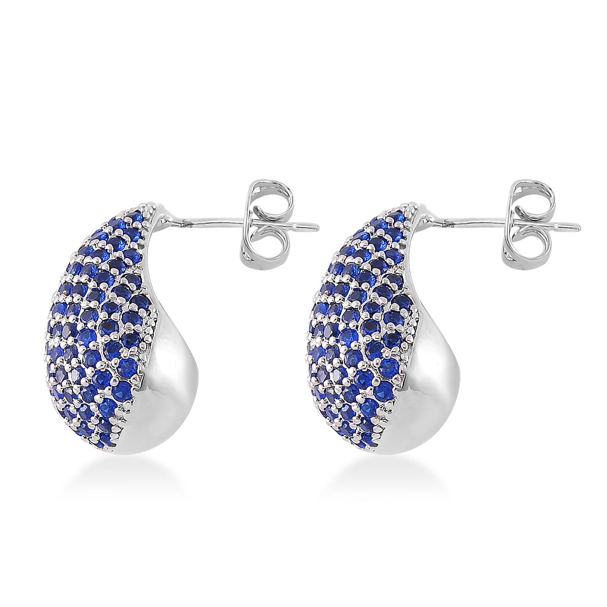 Simulated Blue Diamond Earrings in Silvertone image number 3