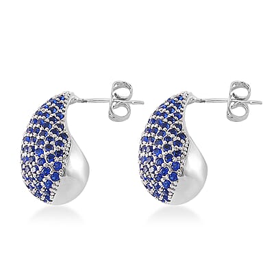 Simulated Blue Diamond Earrings in Silvertone