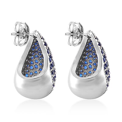 Simulated Blue Diamond Earrings in Silvertone