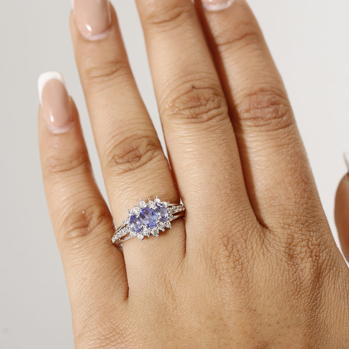 27th May TLV Tanzanite, White Zircon Ring in Rhodium Over Sterling Silver (Size 10.0) 1.75 ctw image number 2