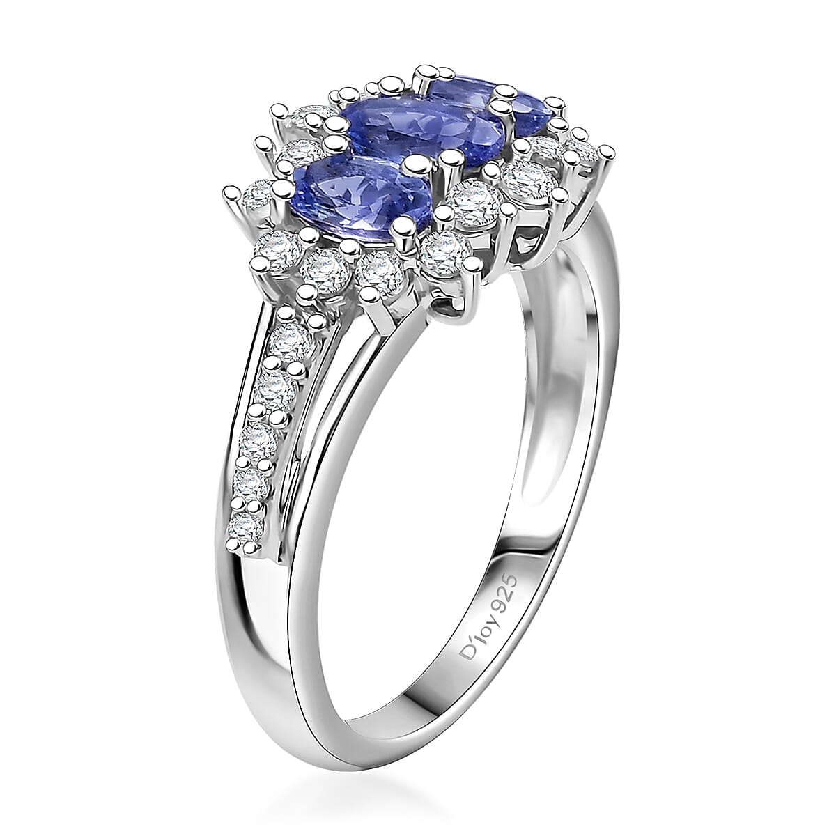 D'Joy Tanzanite and White Zircon 1.75 ctw Blooming Flower Ring in Rhodium Over Sterling Silver (Size 10.0)
