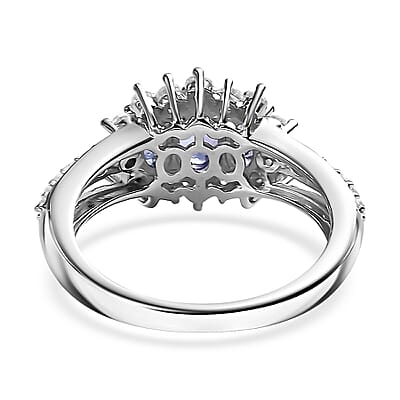 D'Joy Tanzanite and White Zircon 1.75 ctw Blooming Flower Ring in Rhodium Over Sterling Silver (Size 10.0)