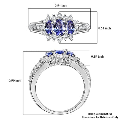 D'Joy Tanzanite and White Zircon 1.75 ctw Blooming Flower Ring in Rhodium Over Sterling Silver (Size 10.0)