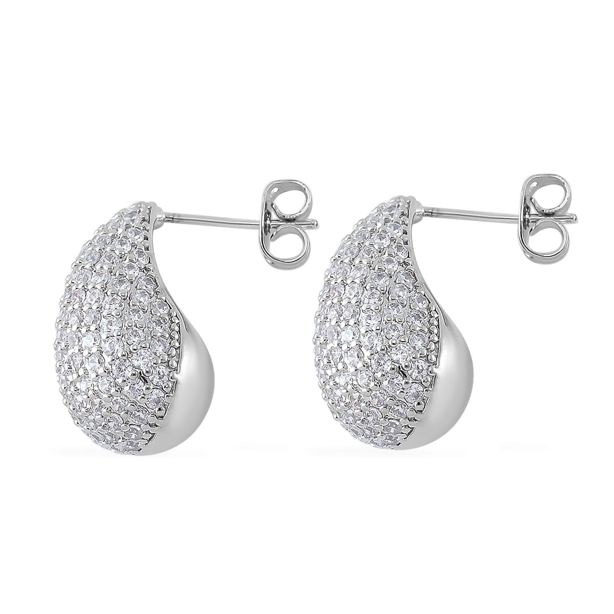 Simulated Diamond Earrings in Silvertone image number 3