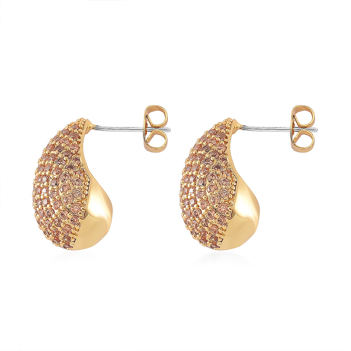 Simulated Champagne Diamond Earrings in Goldtone image number 3
