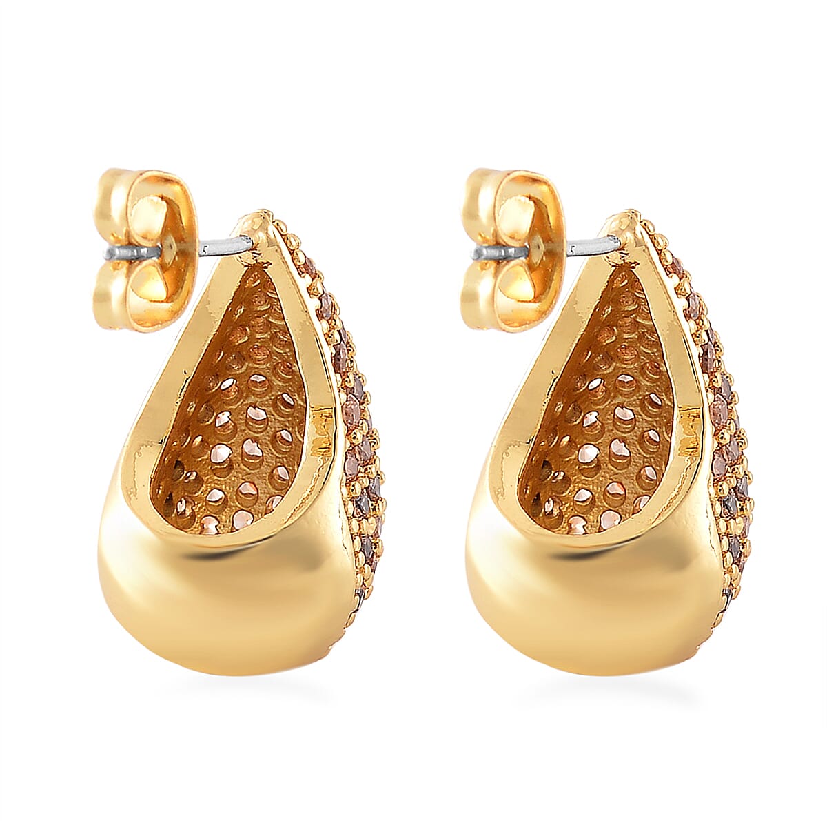 Simulated Champagne Diamond Earrings in Goldtone image number 4