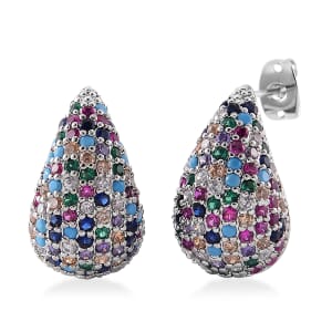 Simulated Multi Color Diamond Earrings in Silvertone