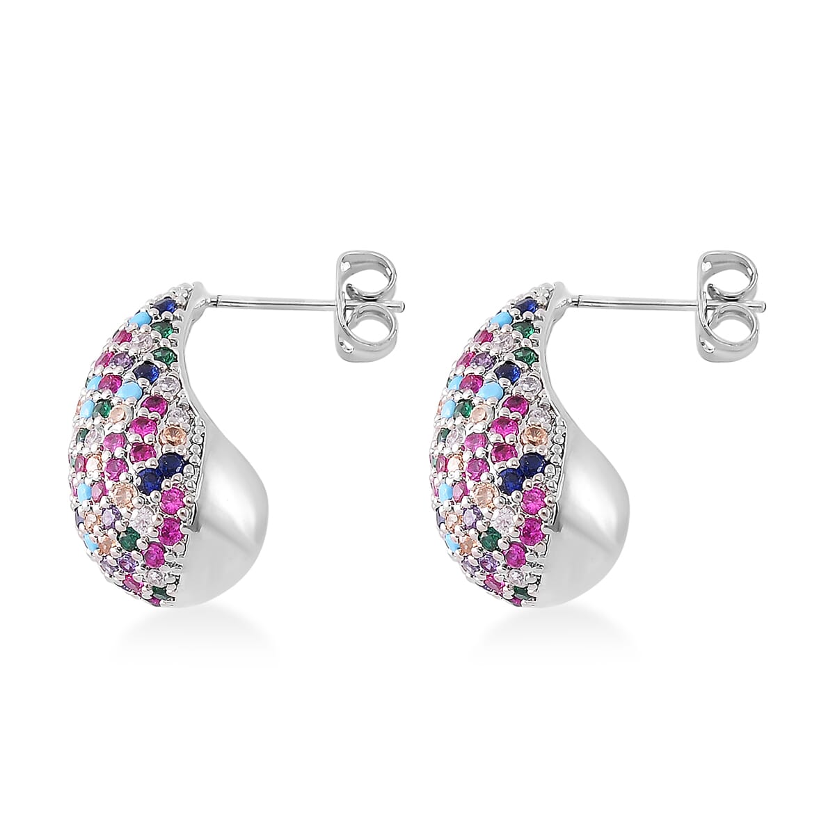 Simulated Multi Color Diamond Earrings in Silvertone image number 3