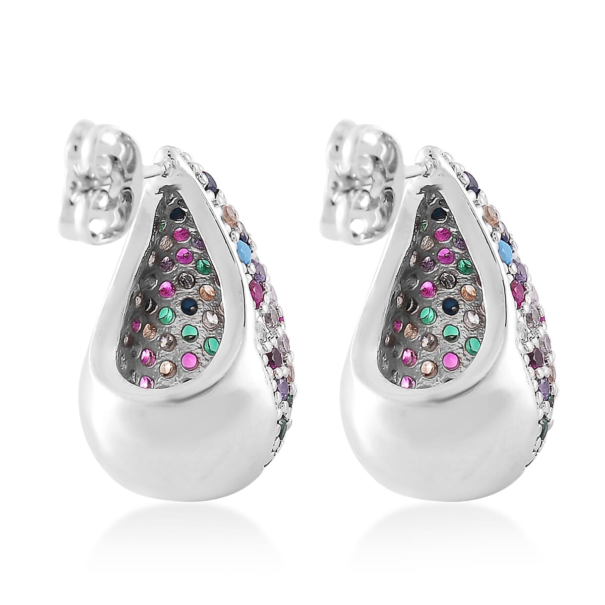 Simulated Multi Color Diamond Earrings in Silvertone image number 4