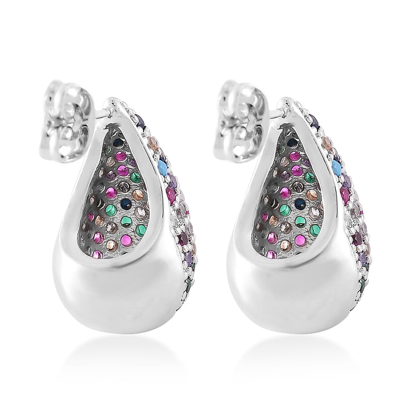 Simulated Multi Color Diamond Earrings in Silvertone