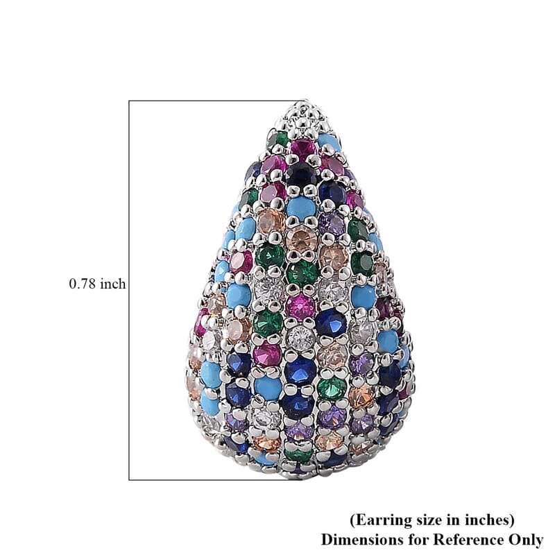 Simulated Multi Color Diamond Earrings in Silvertone