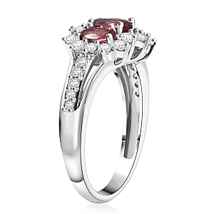 D'Joy Morro Redondo Pink Tourmaline and White Zircon 1.75 ctw Blooming Flower Ring in Rhodium Over Sterling Silver (Size 10.0)