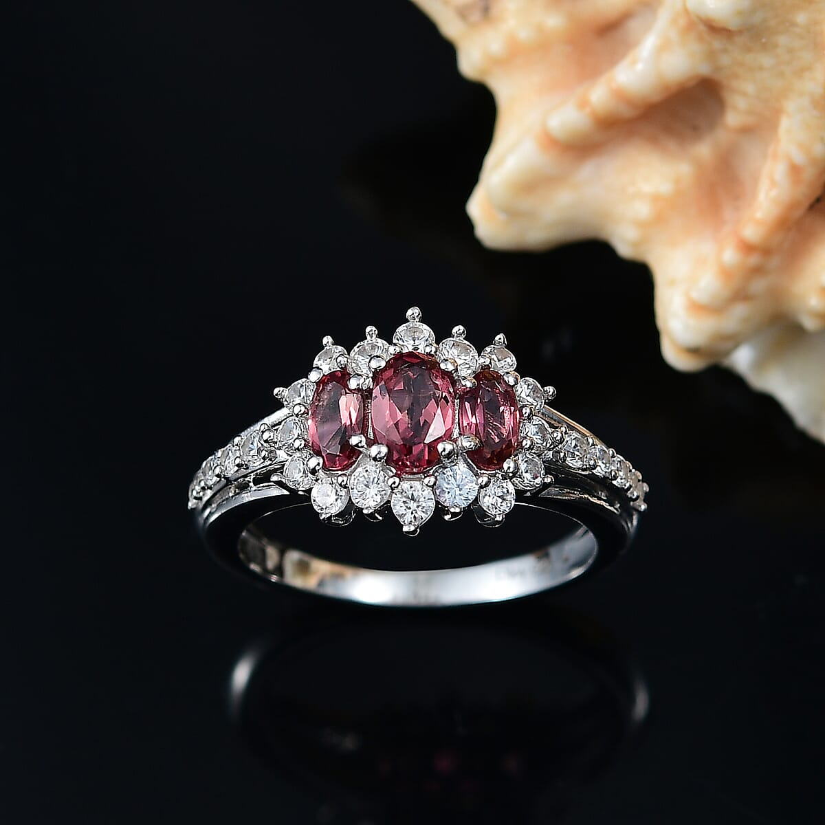 D'Joy Morro Redondo Pink Tourmaline and White Zircon 1.75 ctw Blooming Flower Ring in Rhodium Over Sterling Silver (Size 5.0) image number 1