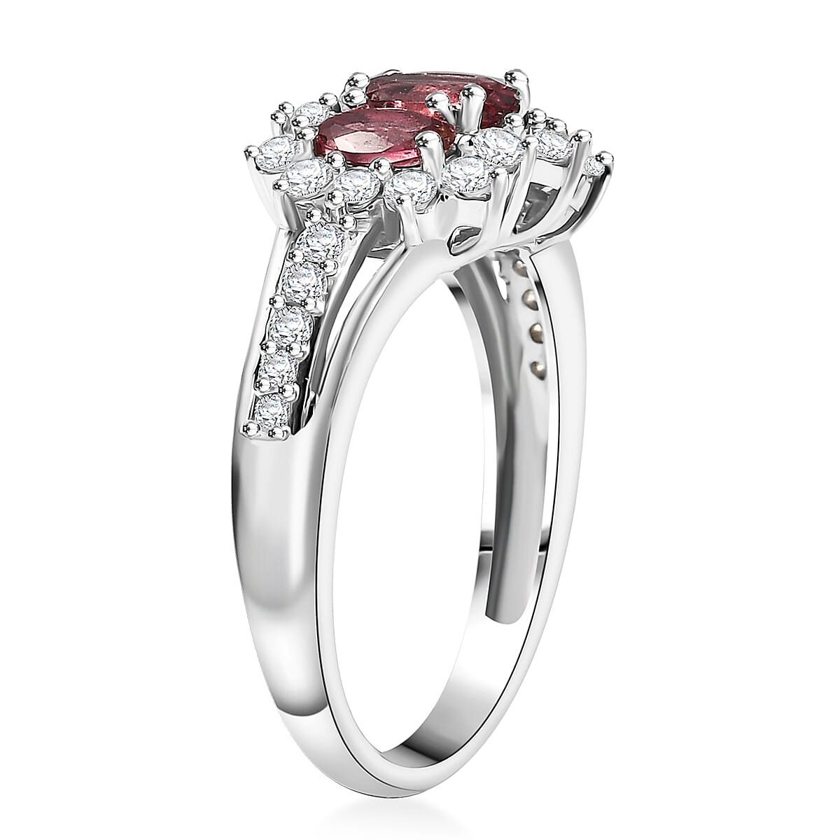 D'Joy Morro Redondo Pink Tourmaline and White Zircon 1.75 ctw Blooming Flower Ring in Rhodium Over Sterling Silver (Size 5.0) image number 3