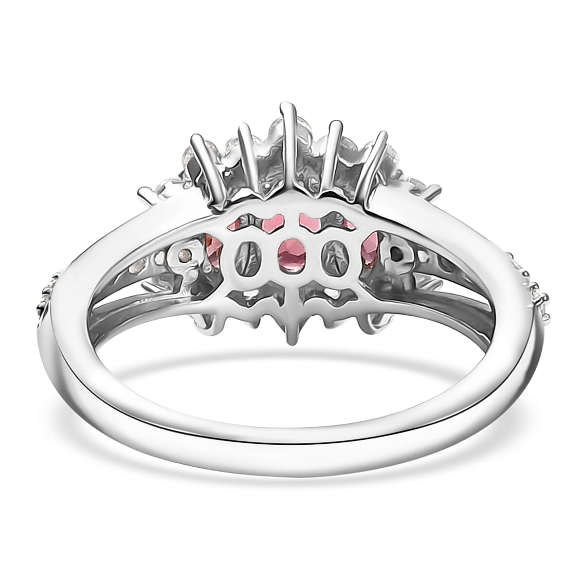 D'Joy Morro Redondo Pink Tourmaline and White Zircon 1.75 ctw Blooming Flower Ring in Rhodium Over Sterling Silver (Size 5.0) image number 4