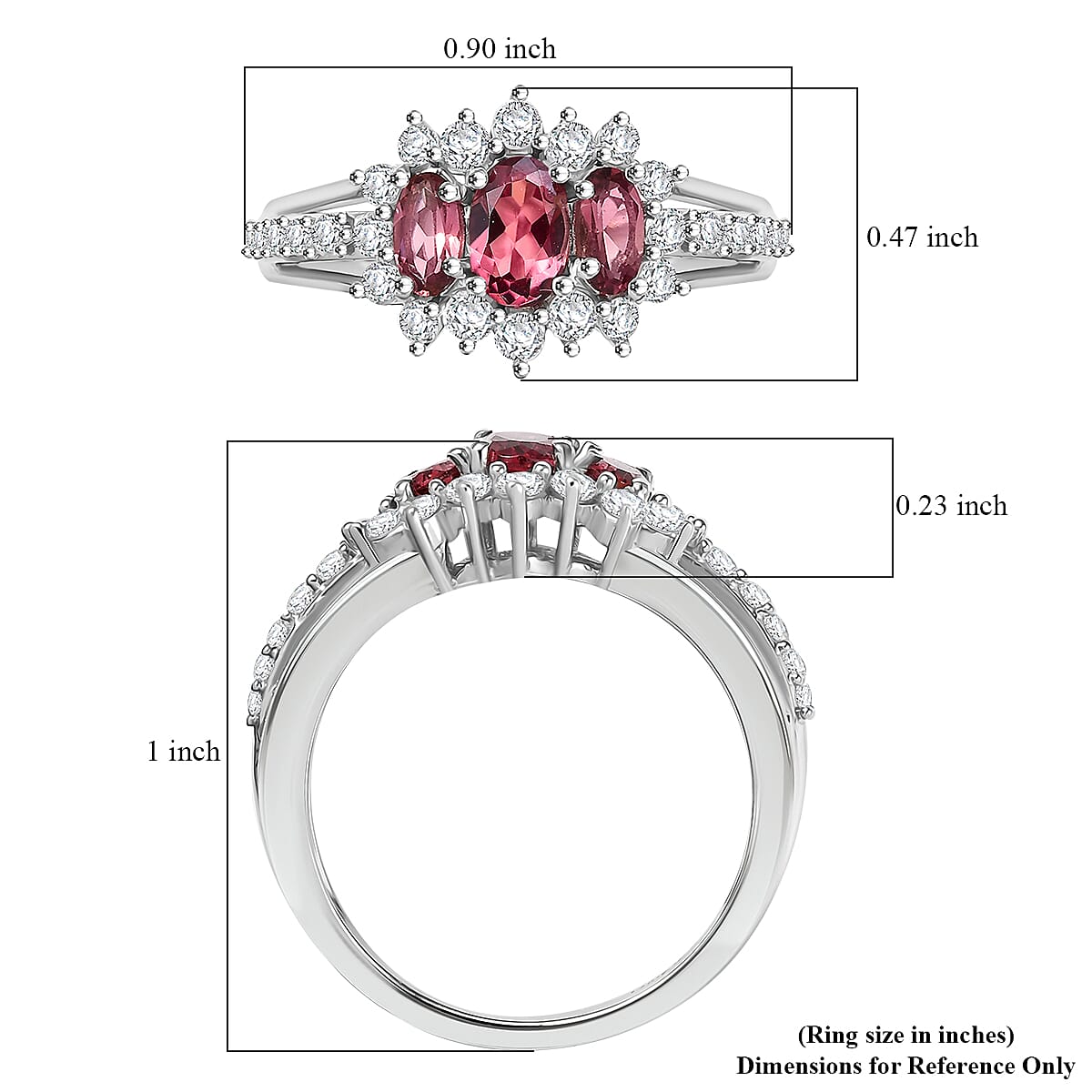 D'Joy Morro Redondo Pink Tourmaline and White Zircon 1.75 ctw Blooming Flower Ring in Rhodium Over Sterling Silver (Size 5.0) image number 5