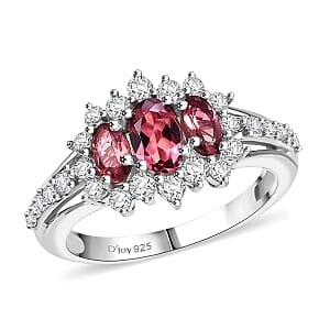 D'Joy Morro Redondo Pink Tourmaline and White Zircon 1.75 ctw Blooming Flower Ring in Rhodium Over Sterling Silver (Size 6.0)