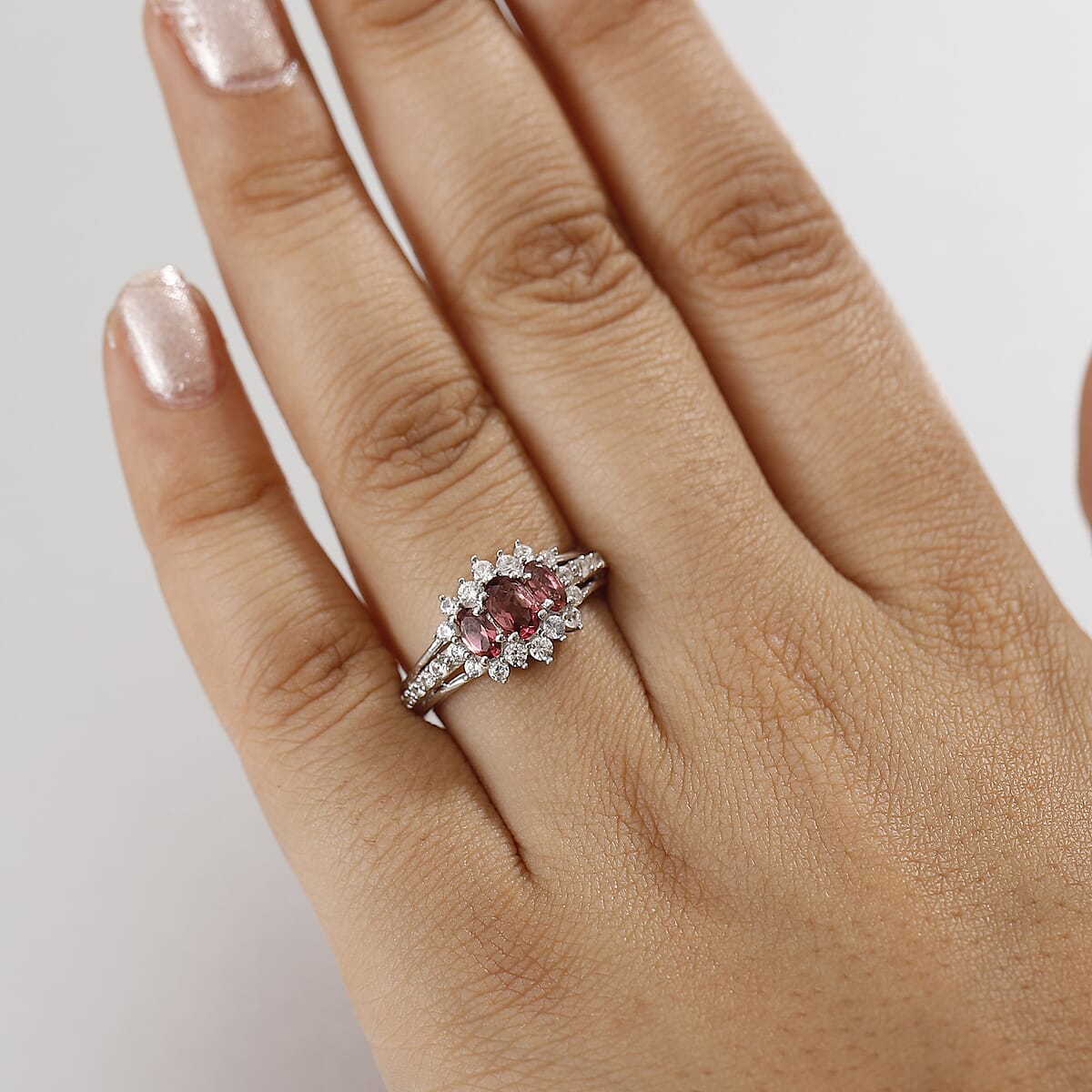 D'Joy Morro Redondo Pink Tourmaline and White Zircon 1.75 ctw Blooming Flower Ring in Rhodium Over Sterling Silver (Size 6.0) image number 2