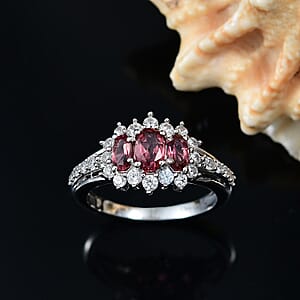 D'Joy Morro Redondo Pink Tourmaline and White Zircon 1.75 ctw Blooming Flower Ring in Rhodium Over Sterling Silver (Size 7.0)