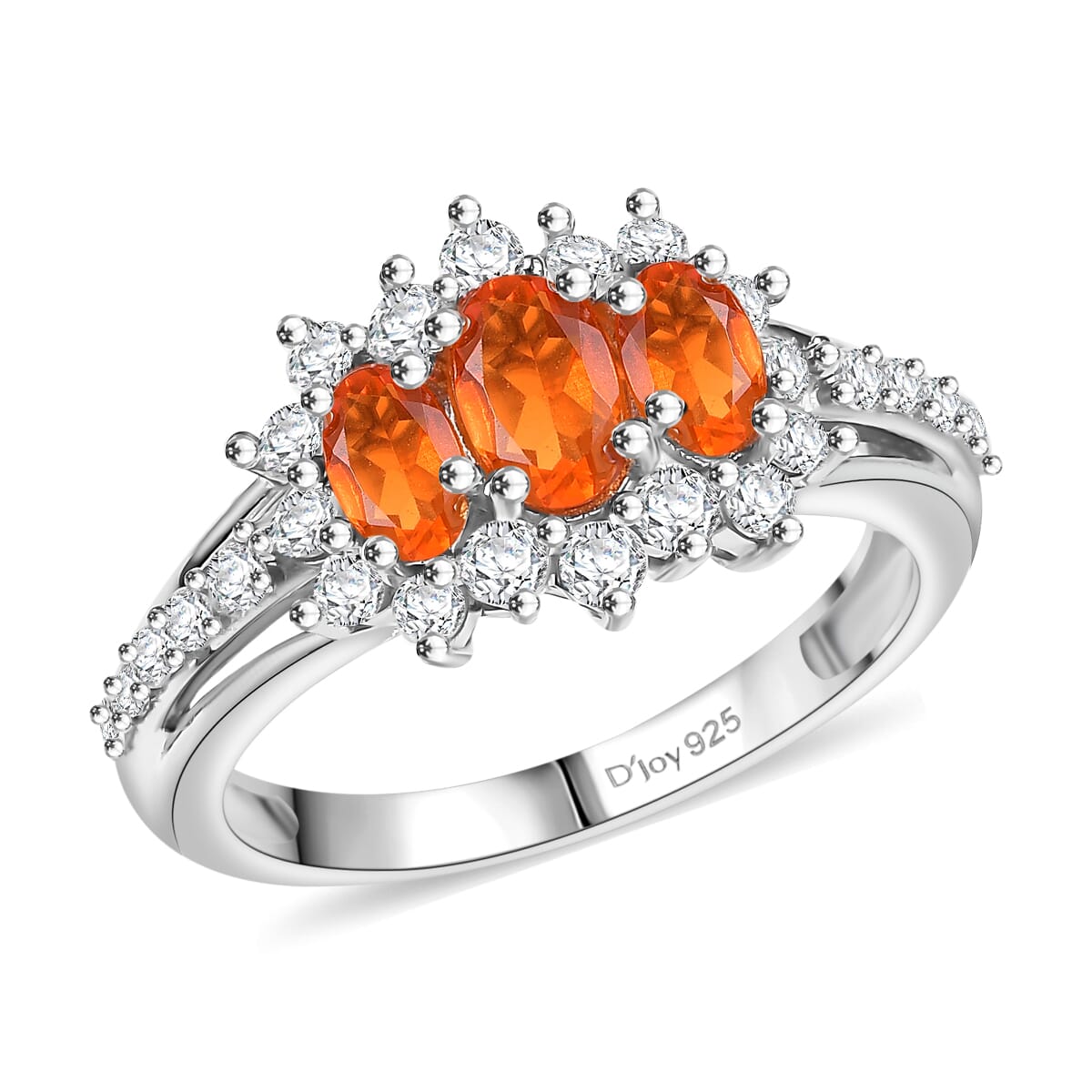 D'Joy Salamanca Fire Opal and White Zircon 1.30 ctw Ring in Rhodium Over Sterling Silver (Size 7.0) image number 0
