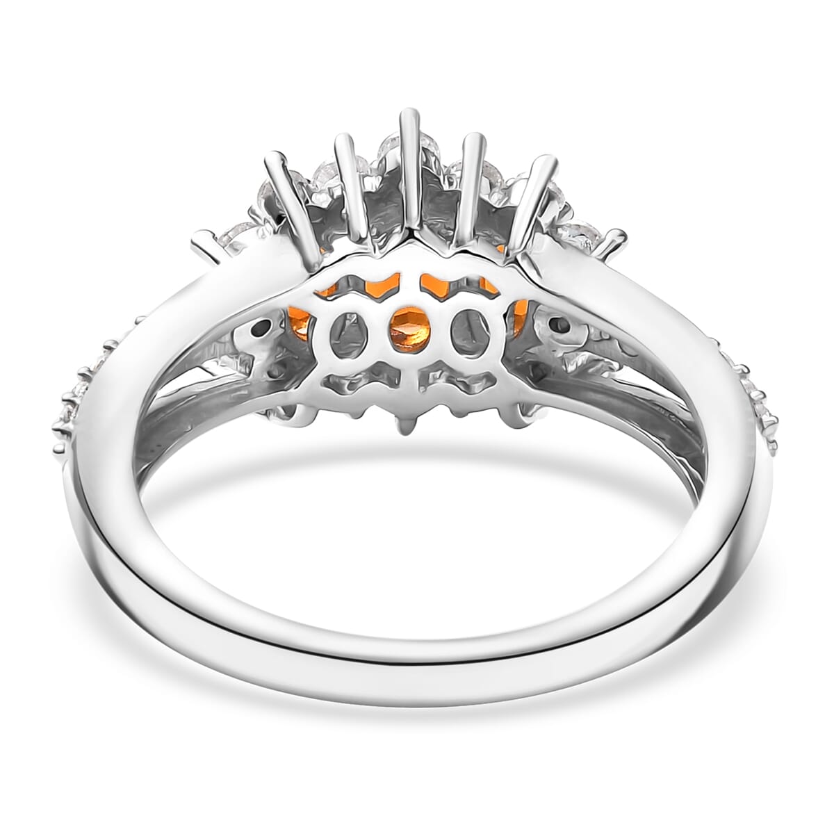 D'Joy Salamanca Fire Opal and White Zircon 1.30 ctw Ring in Rhodium Over Sterling Silver (Size 8.0) image number 4