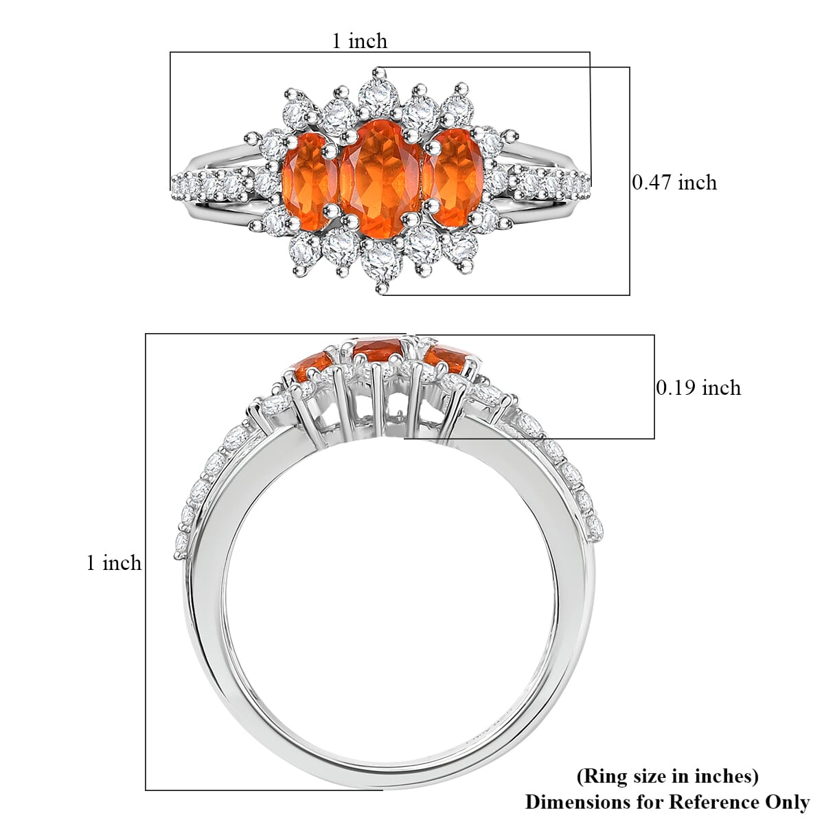 D'Joy Salamanca Fire Opal and White Zircon 1.30 ctw Ring in Rhodium Over Sterling Silver (Size 8.0) image number 5