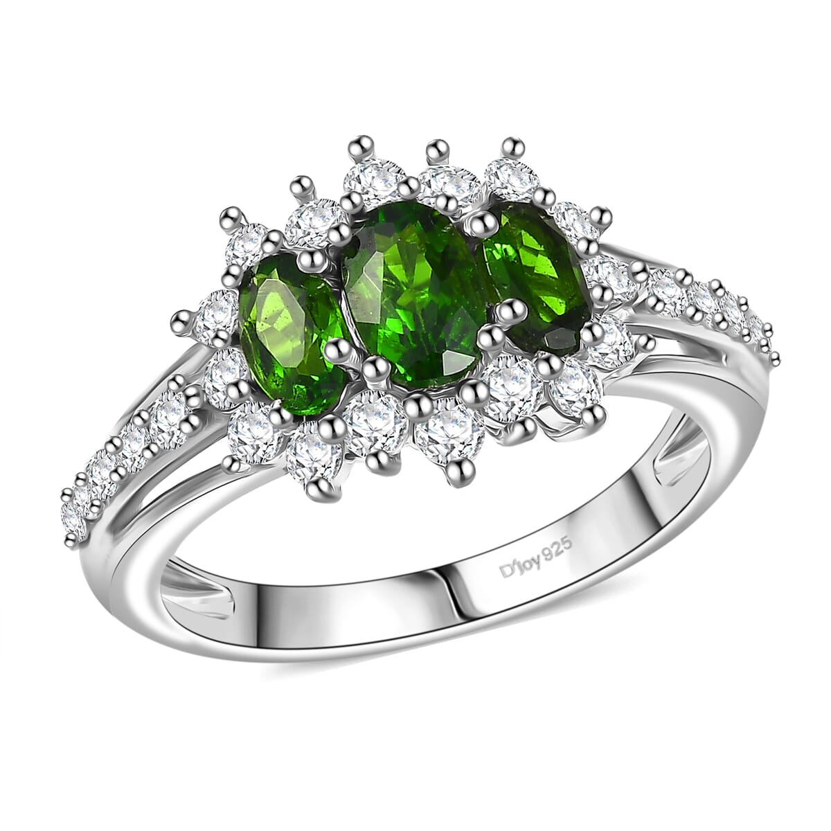 Premium Chrome Diopside and White Zircon 1.65 ctw Ring in Rhodium Over Sterling Silver (Size 6.0) image number 0