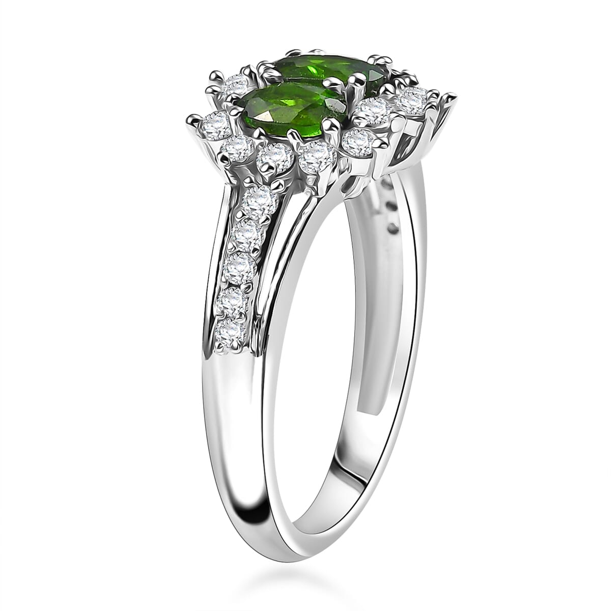 Premium Chrome Diopside and White Zircon 1.65 ctw Ring in Rhodium Over Sterling Silver (Size 6.0) image number 3