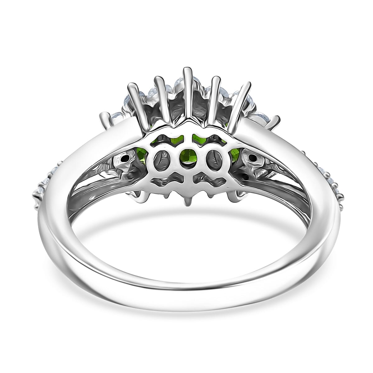 Premium Chrome Diopside and White Zircon 1.65 ctw Ring in Rhodium Over Sterling Silver (Size 6.0) image number 4