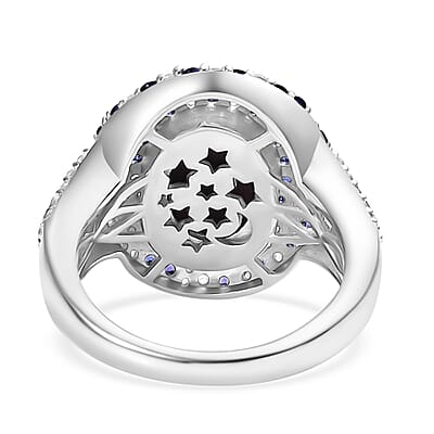 D'Joy Blue Star Sapphire (DF) and Multi Gemstone 6.25 ctw Celestial Ring in 18K Vermeil YG and Rhodium Over Sterling Silver (Size 10.0)