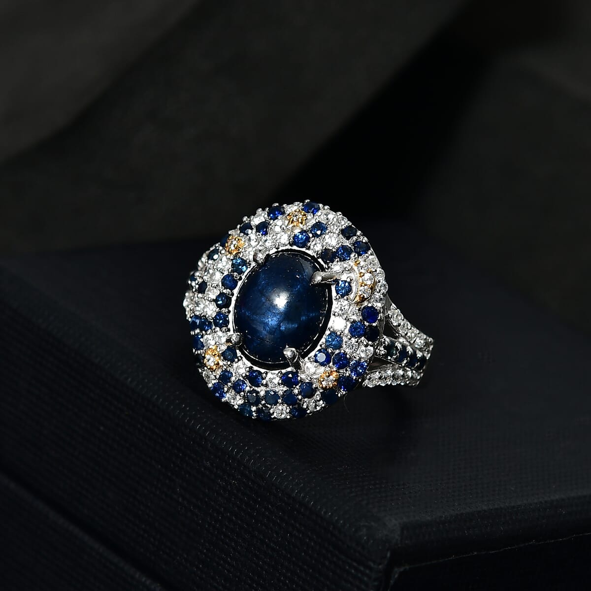 Blue Star Sapphire (DF) and Multi Gemstone 6.25 ctw Celestial Ring in 18K Vermeil YG and Rhodium Over Sterling Silver (Size 6.0) image number 1