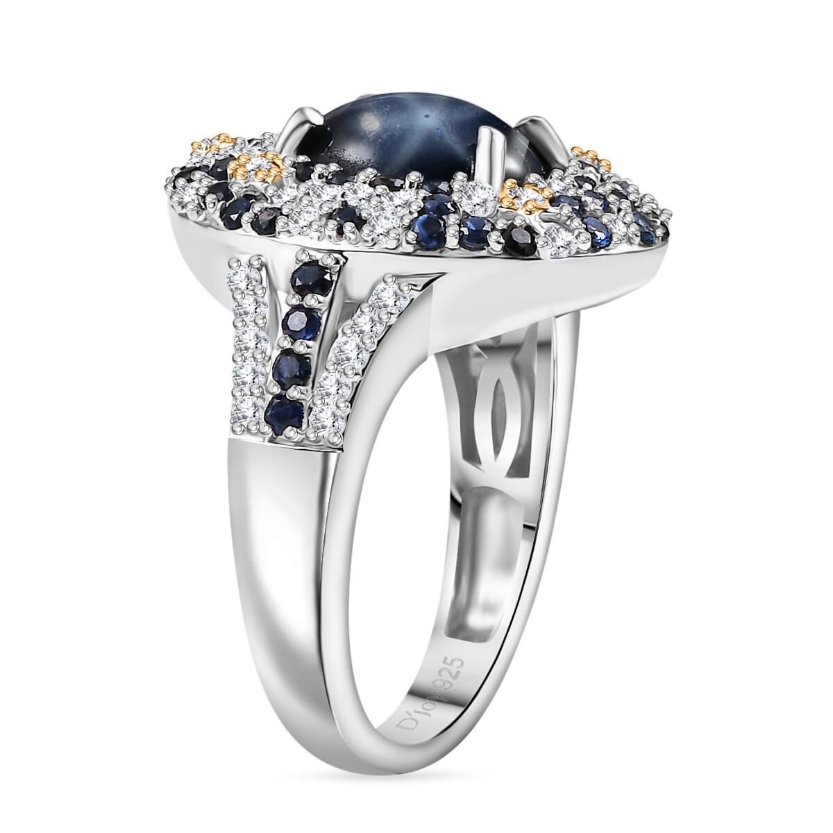 Blue Star Sapphire (DF) and Multi Gemstone 6.25 ctw Celestial Ring in 18K Vermeil YG and Rhodium Over Sterling Silver (Size 6.0) image number 3