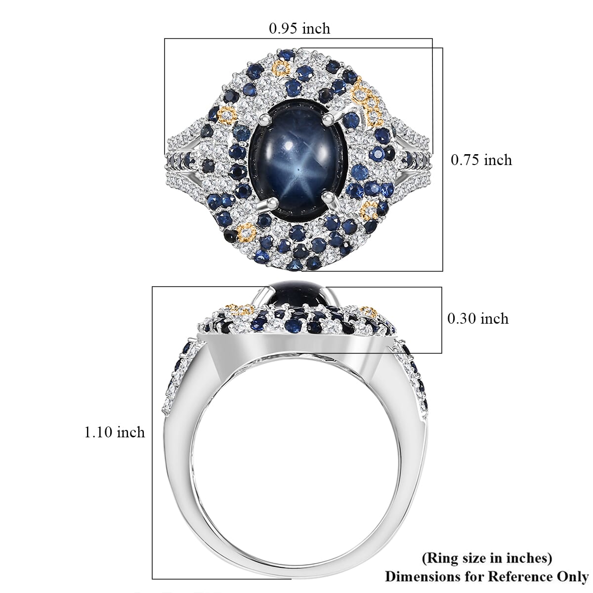 Blue Star Sapphire (DF) and Multi Gemstone 6.25 ctw Celestial Ring in 18K Vermeil YG and Rhodium Over Sterling Silver (Size 6.0) image number 5