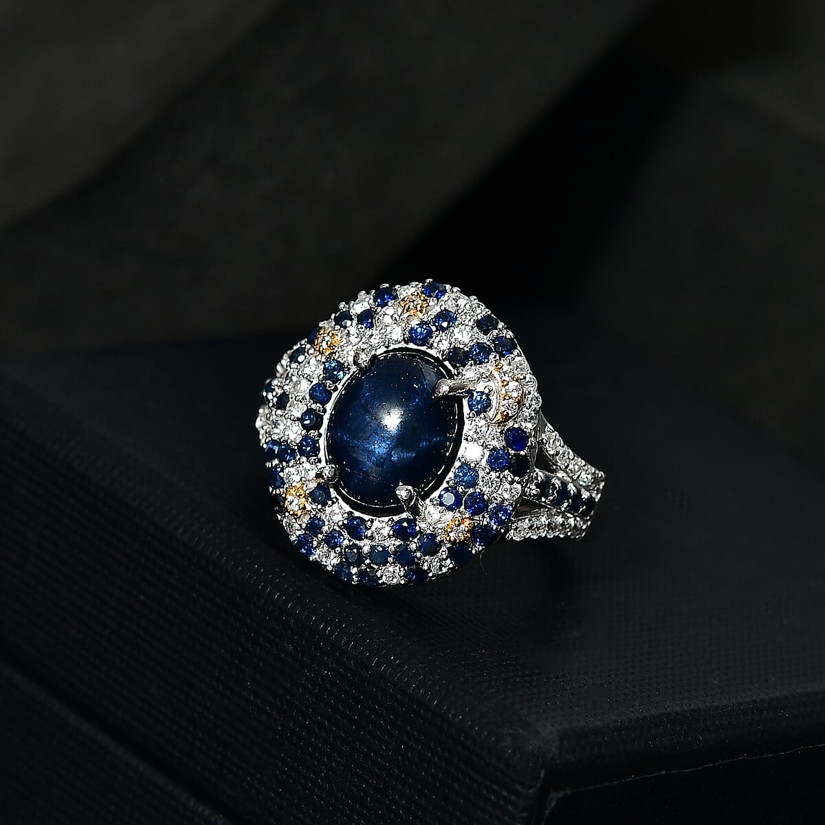 Blue Star Sapphire (DF) and Multi Gemstone 6.25 ctw Celestial Ring in 18K Vermeil YG and Rhodium Over Sterling Silver (Size 7.0) image number 1