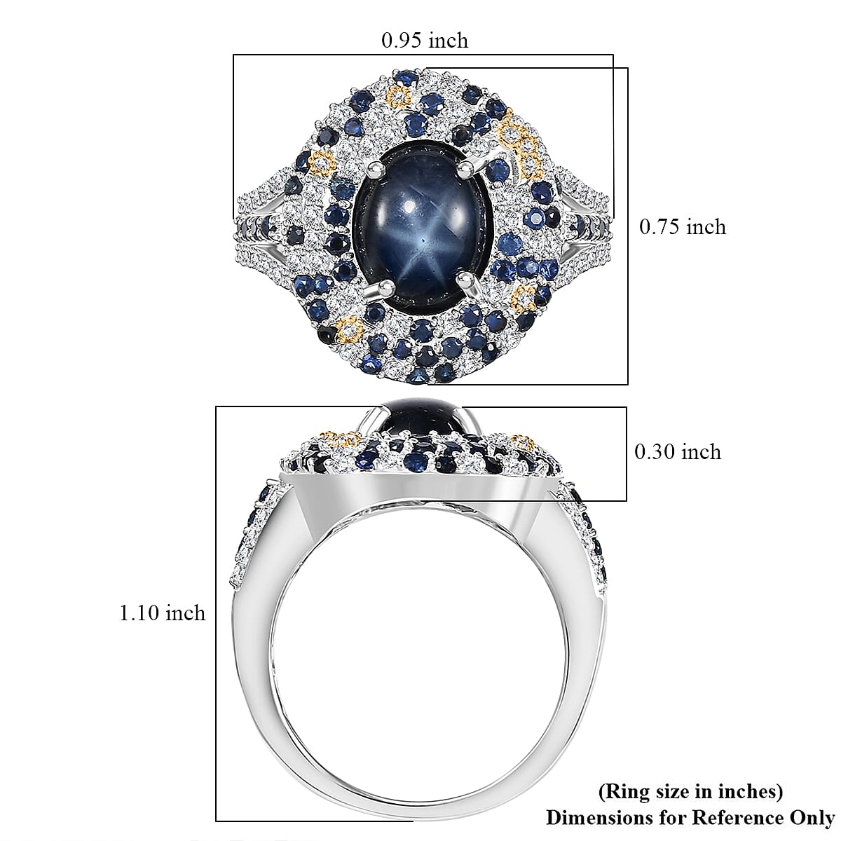 Blue Star Sapphire (DF) and Multi Gemstone 6.25 ctw Celestial Ring in 18K Vermeil YG and Rhodium Over Sterling Silver (Size 7.0) image number 5