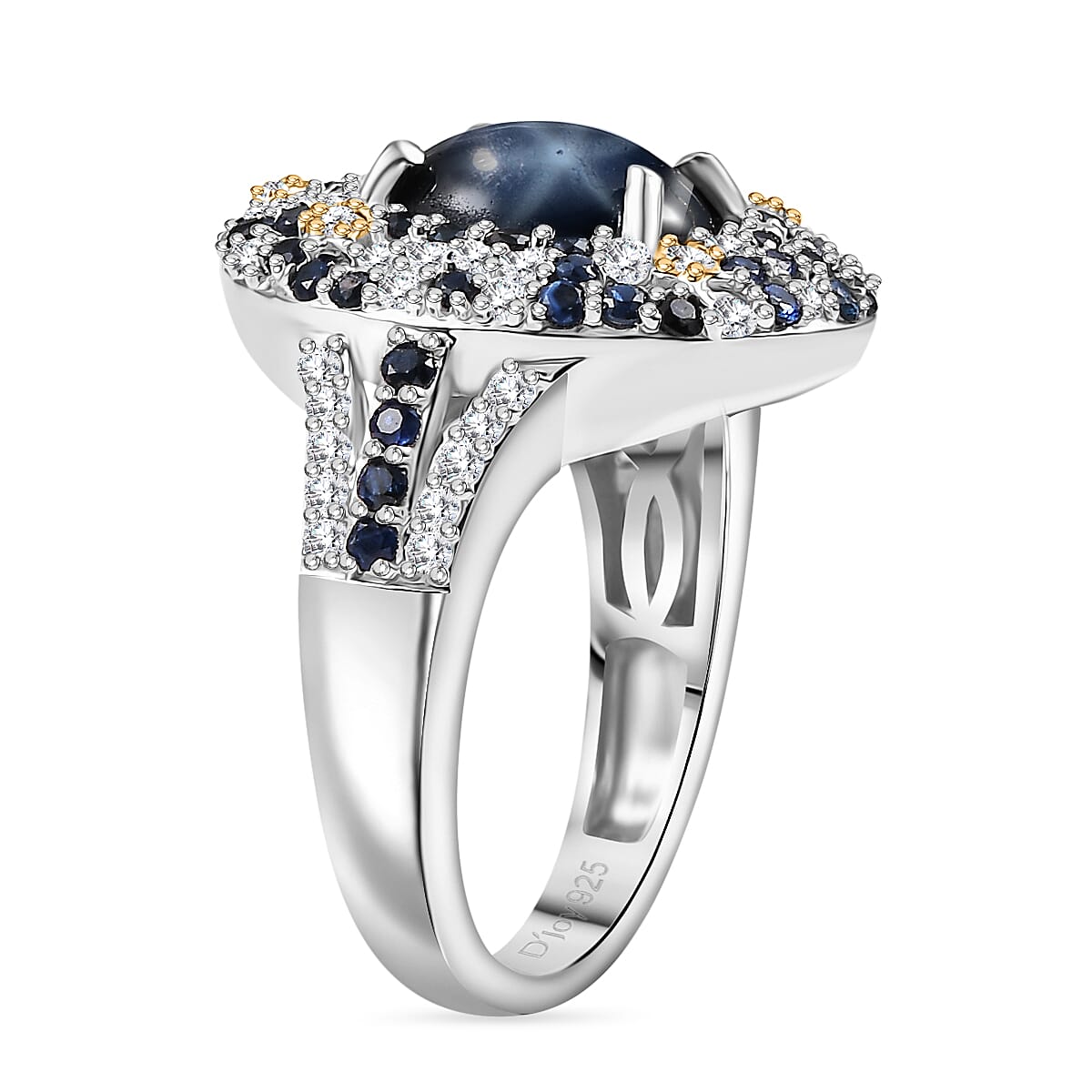 Blue Star Sapphire (DF) and Multi Gemstone 6.25 ctw Celestial Ring in 18K Vermeil YG and Rhodium Over Sterling Silver (Size 8.0) image number 3