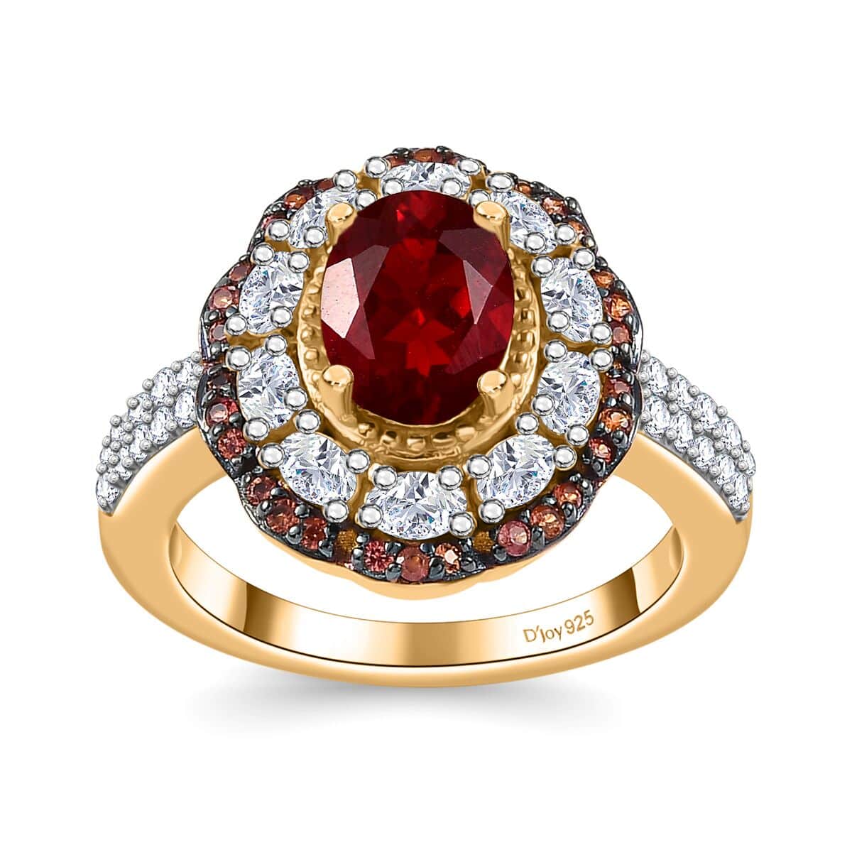 Doorbuster Mexican Cherry Fire Opal and Multi Gemstone 2.60 ctw Crimson Frost Ring in 18K Vermeil Yellow Gold Over Sterling Silver (Size 10.0) image number 0