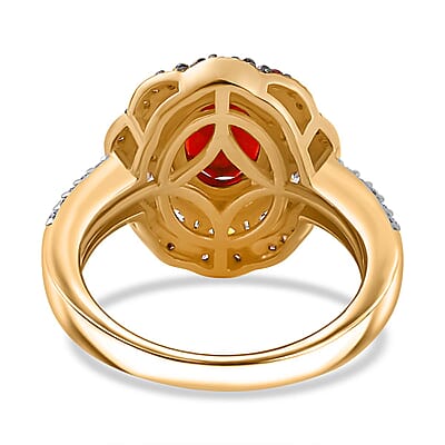 D'Joy Mexican Cherry Fire Opal and Multi Gemstone 2.60 ctw Crimson Frost Ring in 18K Vermeil Yellow Gold Over Sterling Silver (Size 10.0)