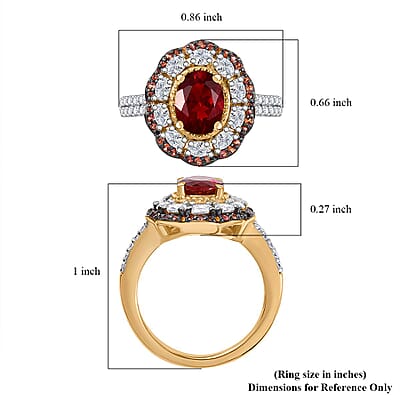 D'Joy Mexican Cherry Fire Opal and Multi Gemstone 2.60 ctw Crimson Frost Ring in 18K Vermeil Yellow Gold Over Sterling Silver (Size 10.0)