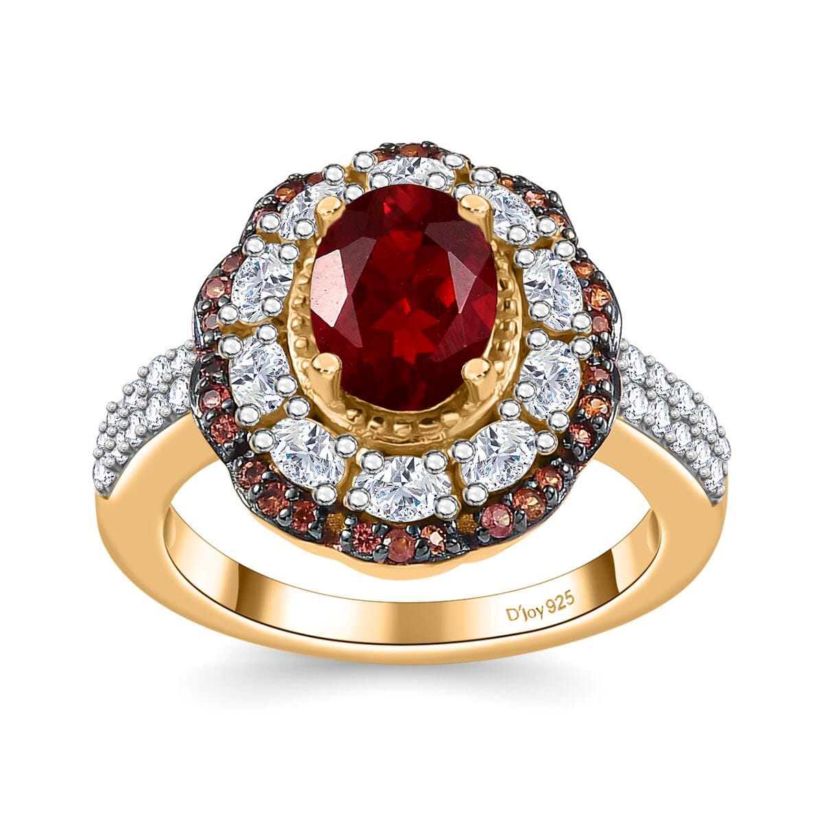 Mexican Cherry Fire Opal and Multi Gemstone 2.60 ctw Crimson Frost Ring in 18K Vermeil Yellow Gold Over Sterling Silver (Size 7.0) image number 0