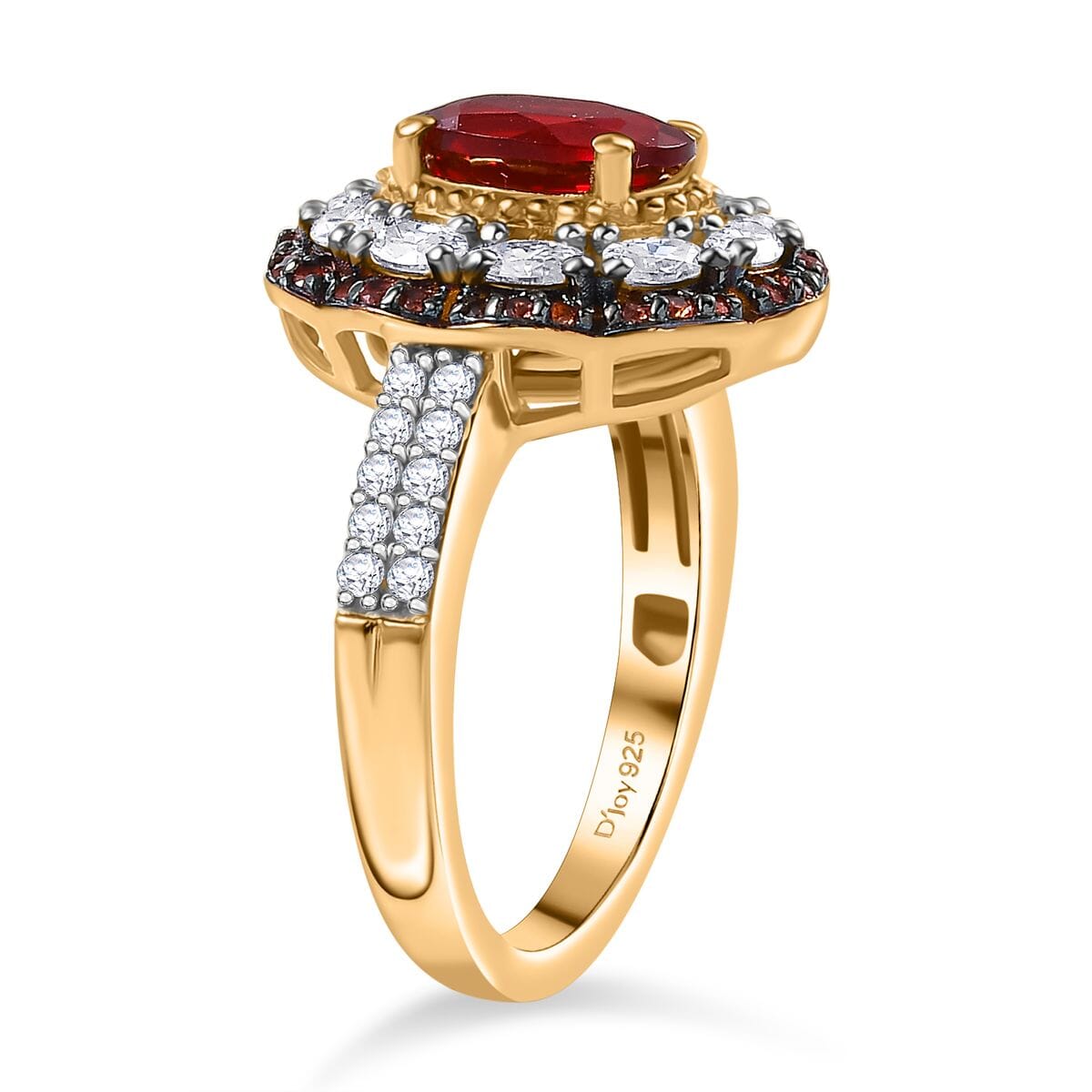 Mexican Cherry Fire Opal and Multi Gemstone 2.60 ctw Crimson Frost Ring in 18K Vermeil Yellow Gold Over Sterling Silver (Size 7.0) image number 3