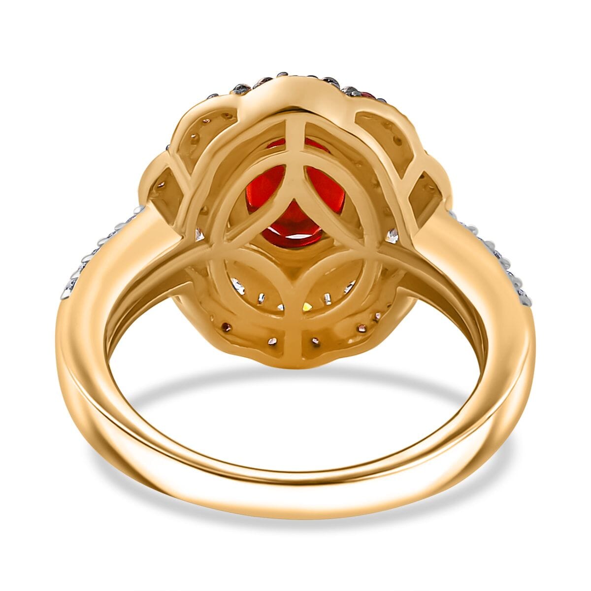 Mexican Cherry Fire Opal and Multi Gemstone 2.60 ctw Crimson Frost Ring in 18K Vermeil Yellow Gold Over Sterling Silver (Size 7.0) image number 4