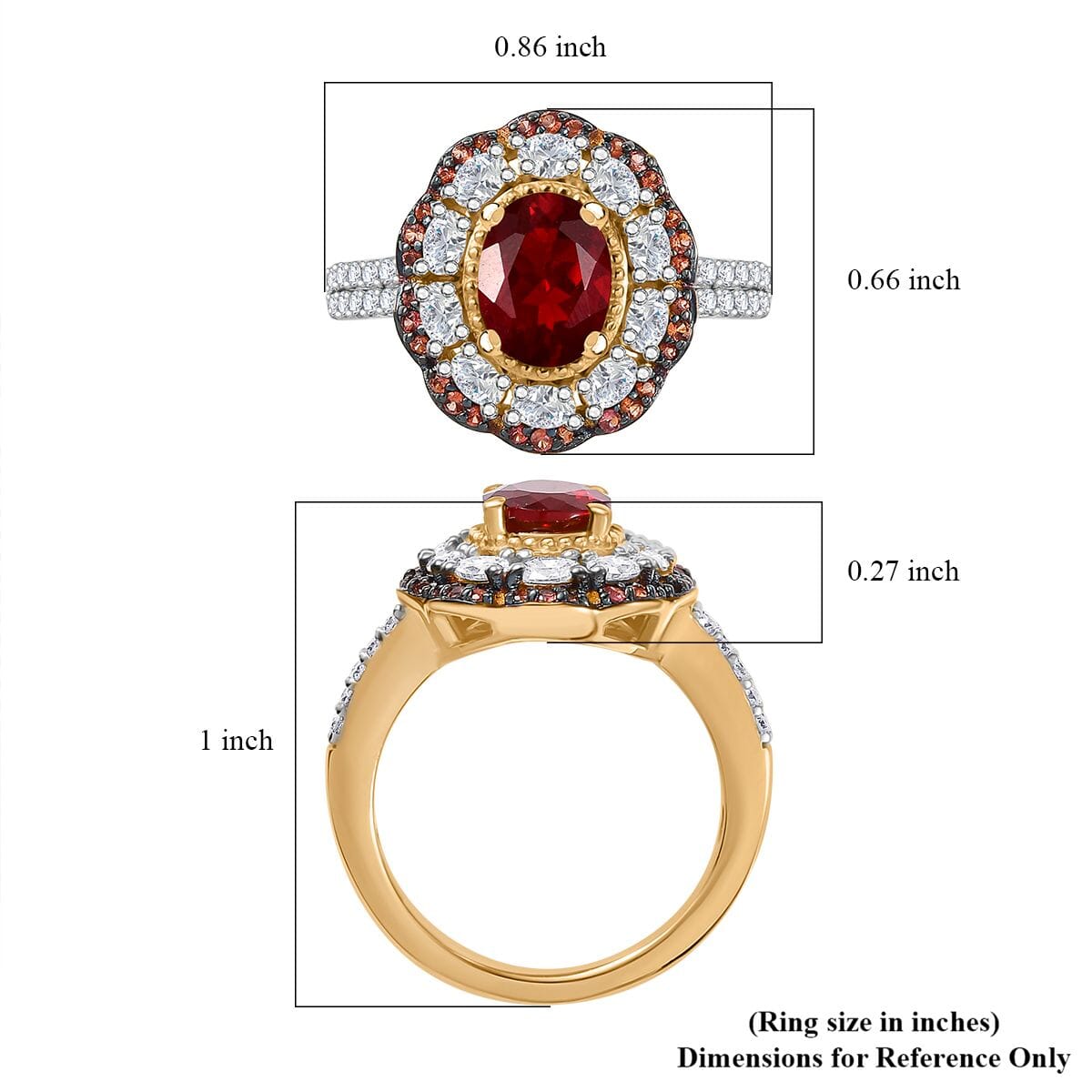 Mexican Cherry Fire Opal and Multi Gemstone 2.60 ctw Crimson Frost Ring in 18K Vermeil Yellow Gold Over Sterling Silver (Size 7.0) image number 5