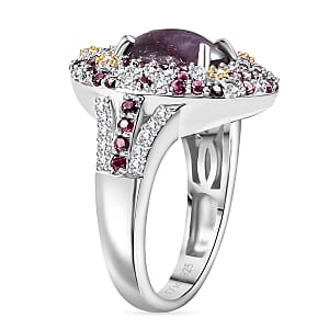 D'Joy Indian Star Ruby and Multi Gemstone 7.10 ctw Celestial Ring in 18K Vermeil YG and Rhodium Over Sterling Silver (Size 6.0)