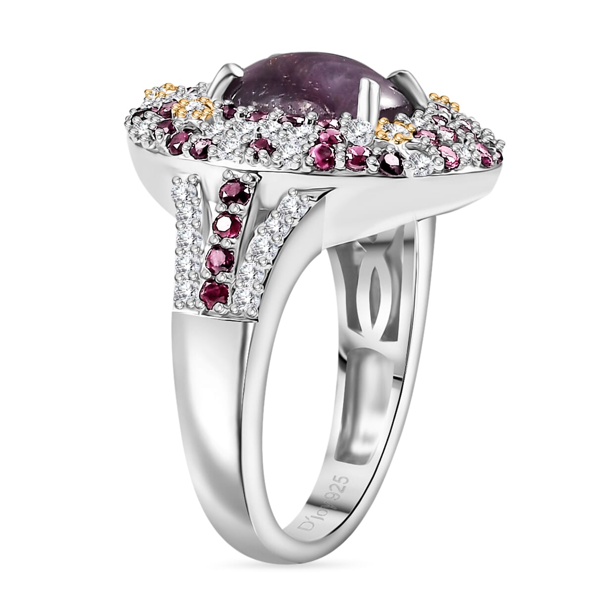 Indian Star Ruby and Multi Gemstone 7.10 ctw Celestial Ring in 18K Vermeil YG and Rhodium Over Sterling Silver (Size 7.0) image number 3