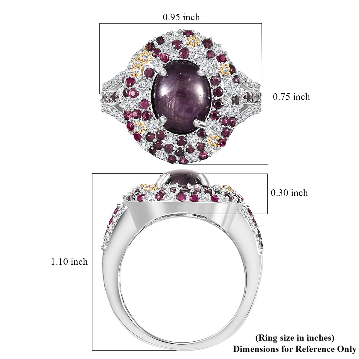 Indian Star Ruby and Multi Gemstone 7.10 ctw Celestial Ring in 18K Vermeil YG and Rhodium Over Sterling Silver (Size 7.0) image number 5