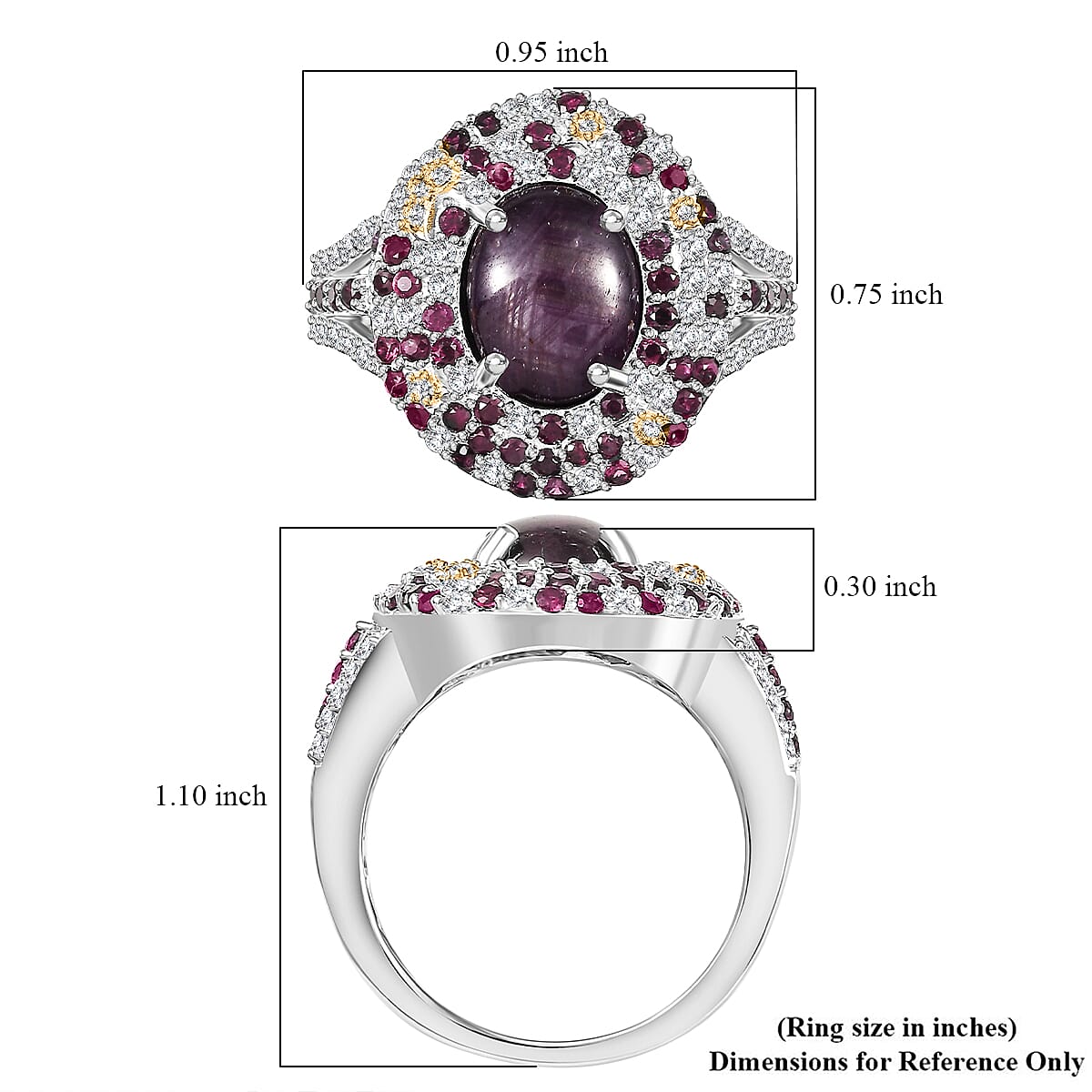 Indian Star Ruby and Multi Gemstone 7.10 ctw Celestial Ring in 18K Vermeil YG and Rhodium Over Sterling Silver (Size 8.0) image number 5