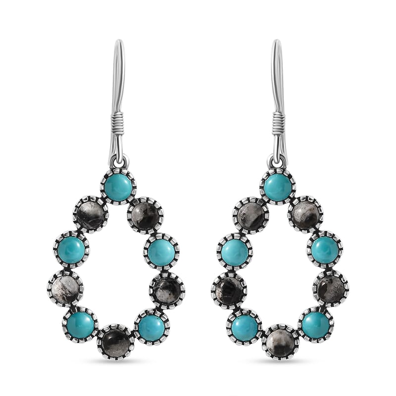D'Joy Artisan Crafted Sleeping Beauty Turquoise and White Buffalo 6.40 ctw Fancy Earrings in Sterling Silver